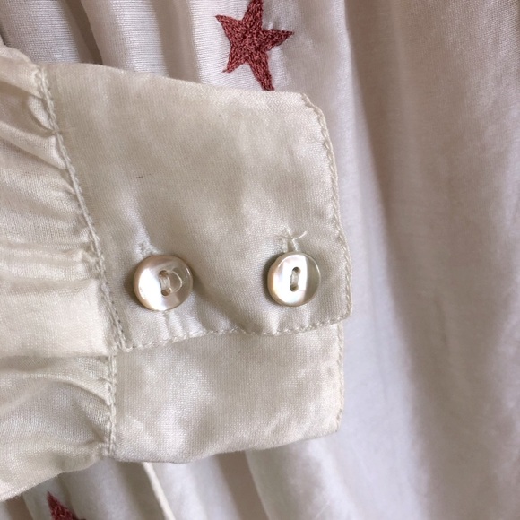 Tularosa Long Sleeve Cosmic Star Dress Silk and Cotton Ivory Colored Red Stars. - Picture 5 of 12